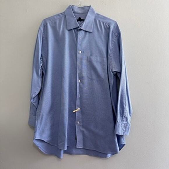 Burberry blue micro plaid button down size 17.5 - Picture 2 of 7
